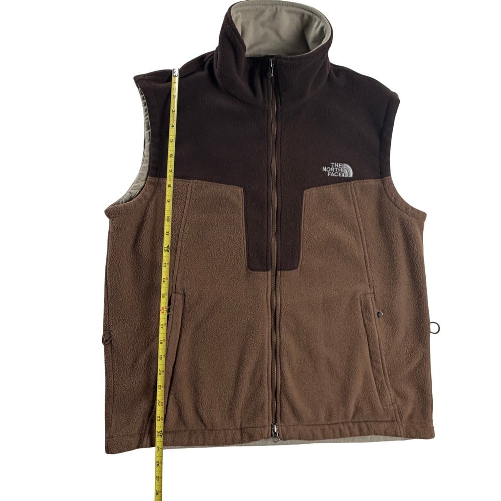 The North Face Mens M Brown Two Tone Full Zip Fleece Vest Embroidered Logo - Picture 9 of 10